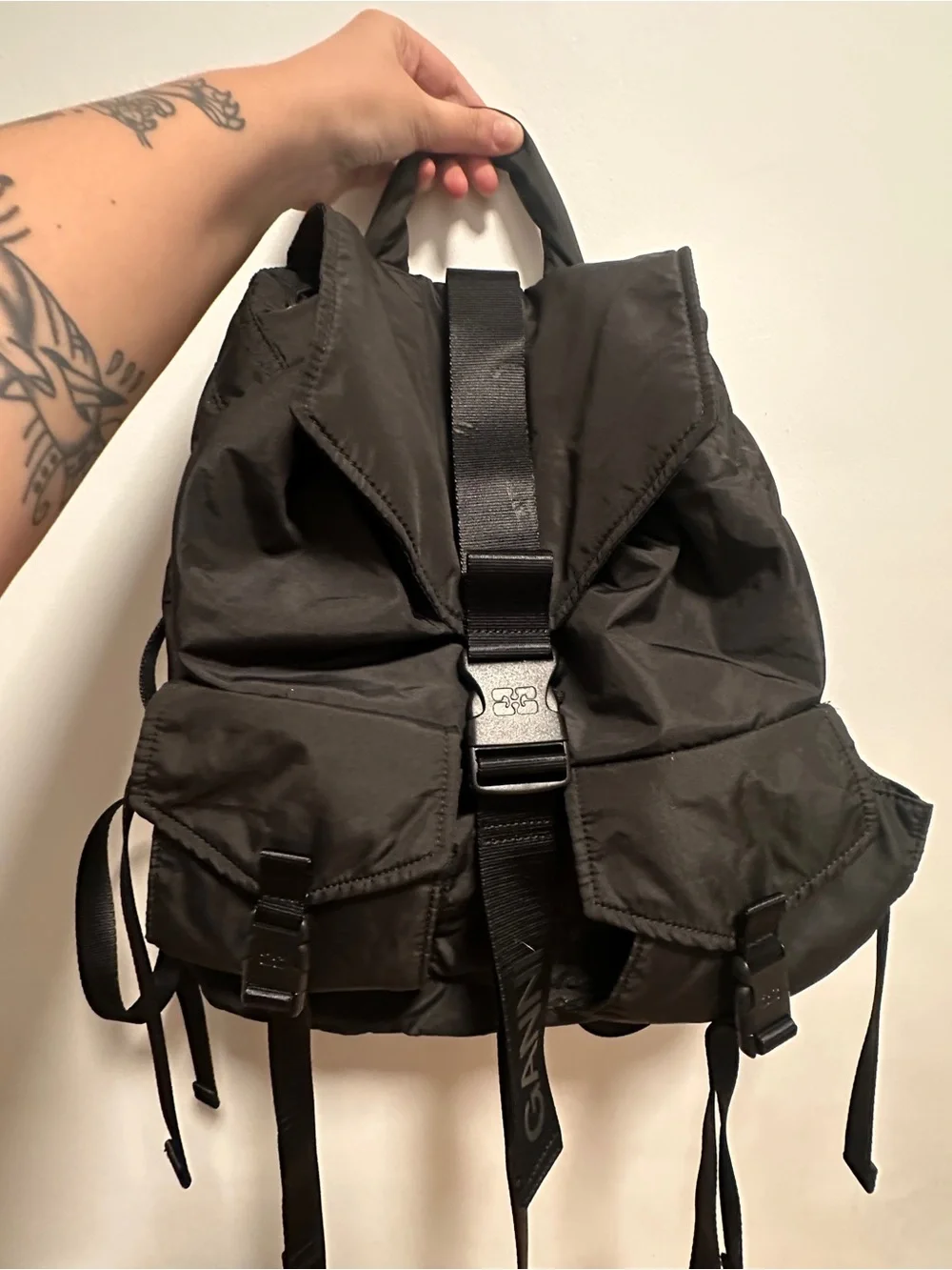 GANNI black recycled backpack